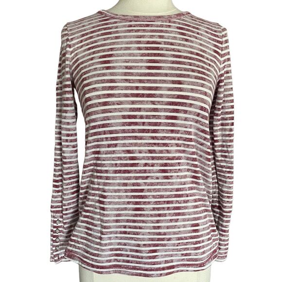 LUCKY BRAND Lucky Lotus Distressed Striped LS Top Sz XS Button Sleeve Detail - Picture 1 of 10